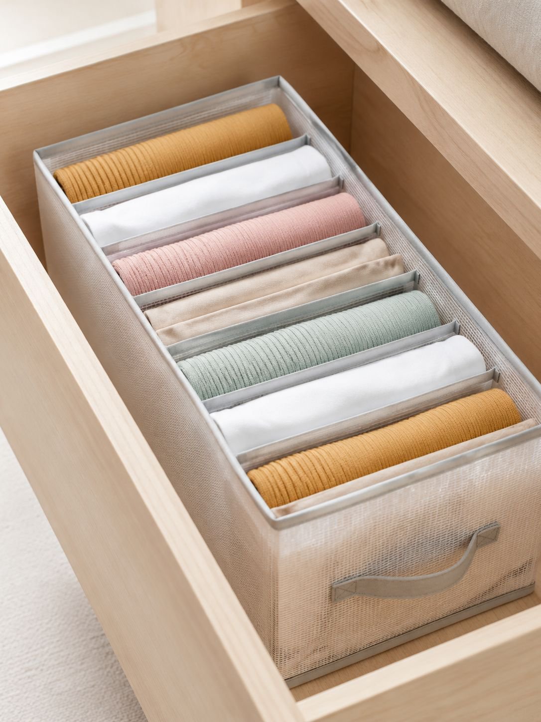 Washable transparent organizer for folded clothing