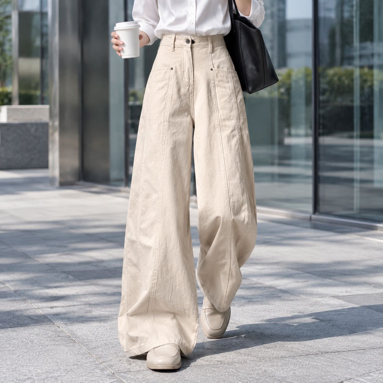 여성용 와이드 데님 팬츠 디테일 샷