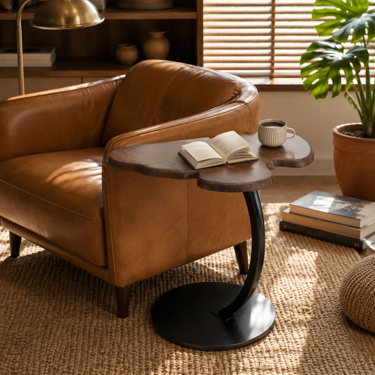 Nordic butterfly shape black walnut side table in living room
