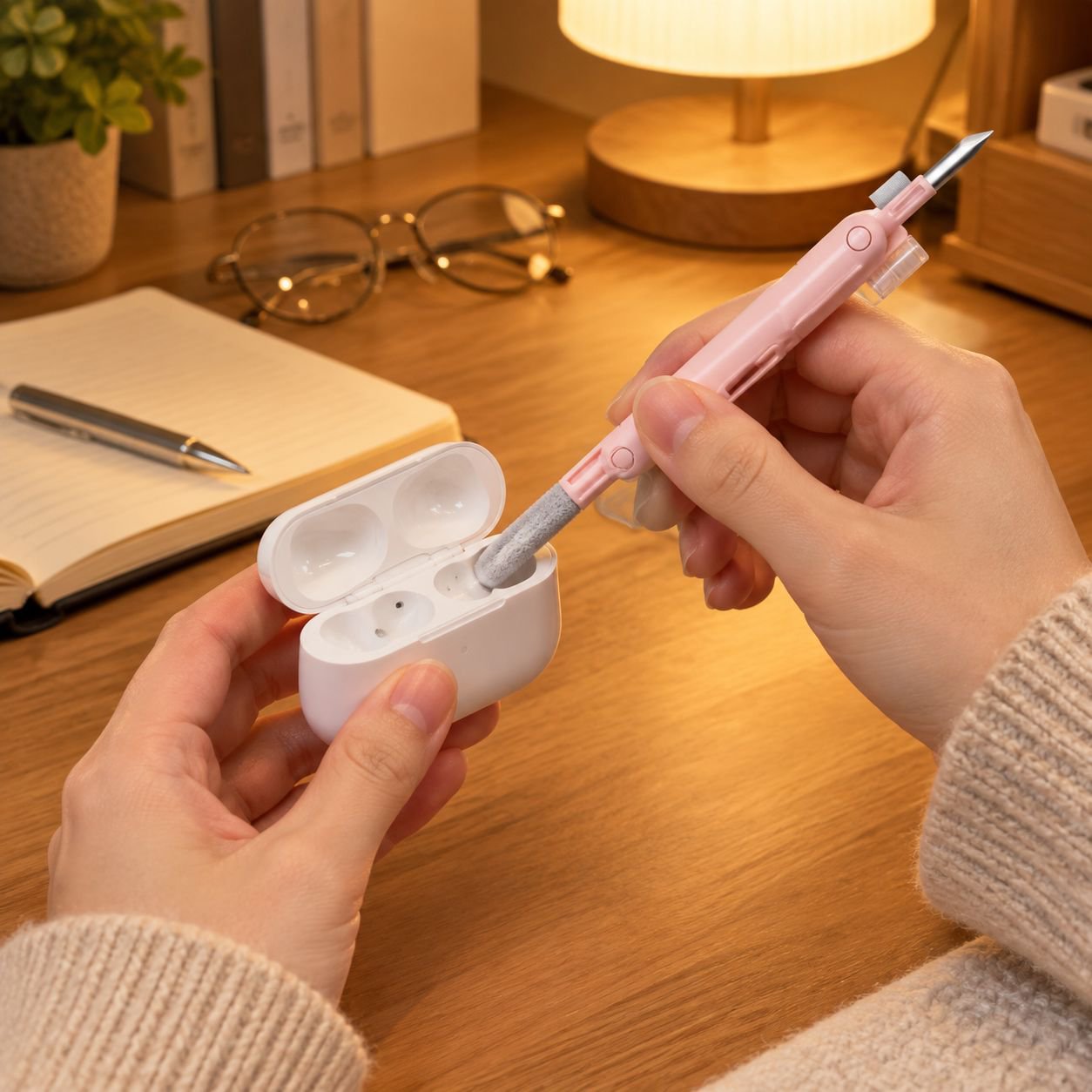 Cleaning brush and spray bottle for phone and keyboard maintenance