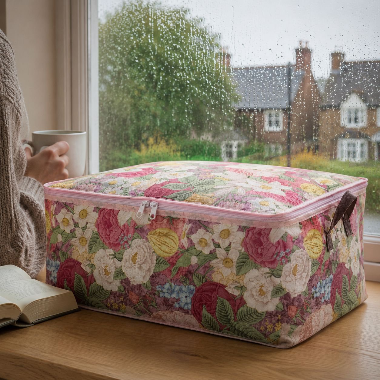 Spacious interior of the flower organizer bag for large arrangements
