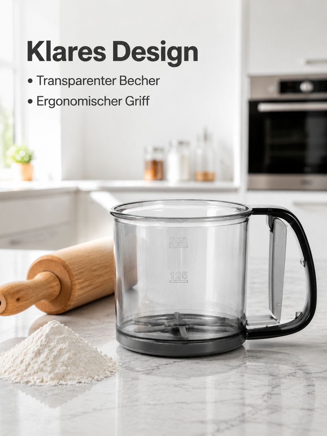 Halbautomatisches Mehlsieb mit Pressfunktion