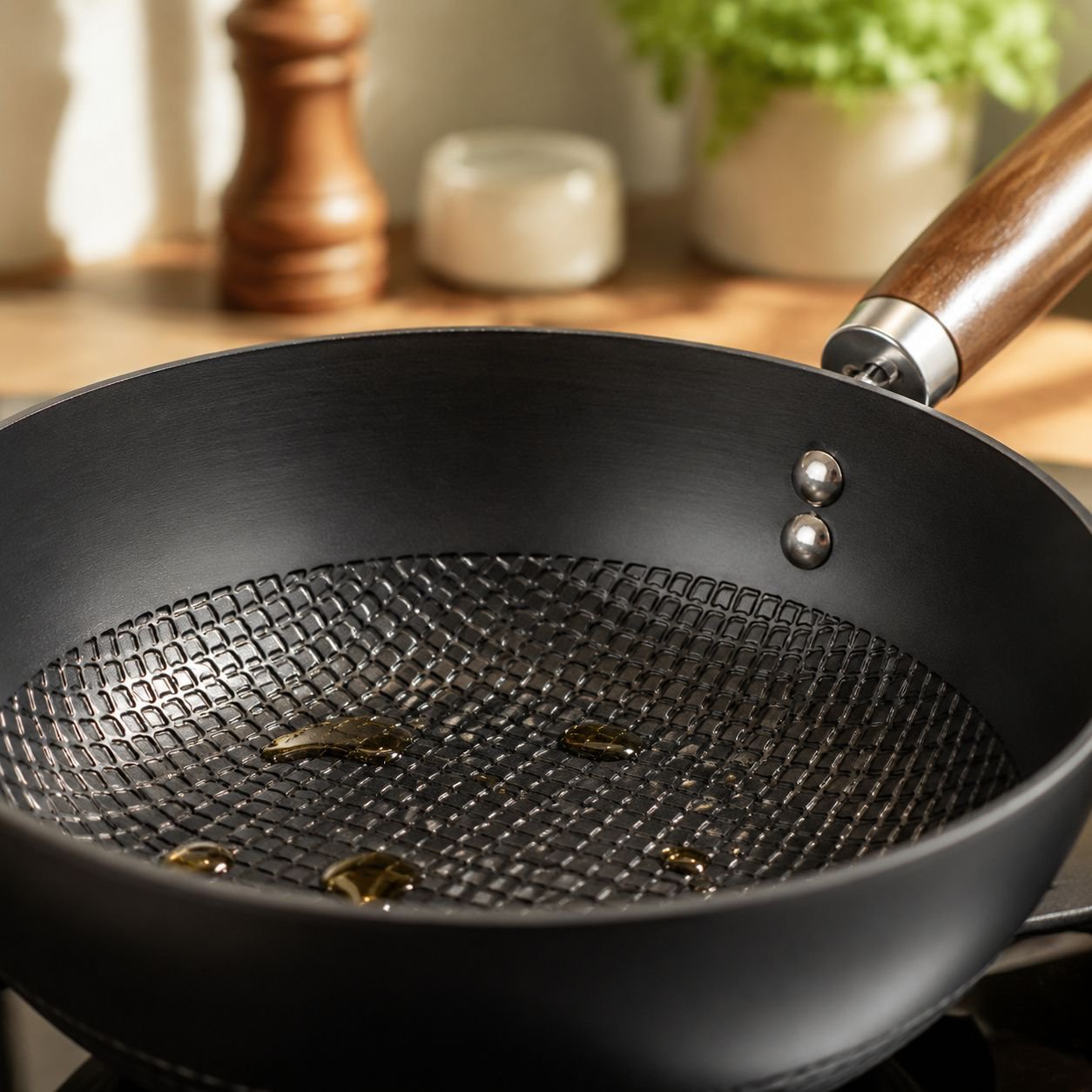 Household Mini Iron Supplement Flat Bottom Frying Pan on kitchen counter