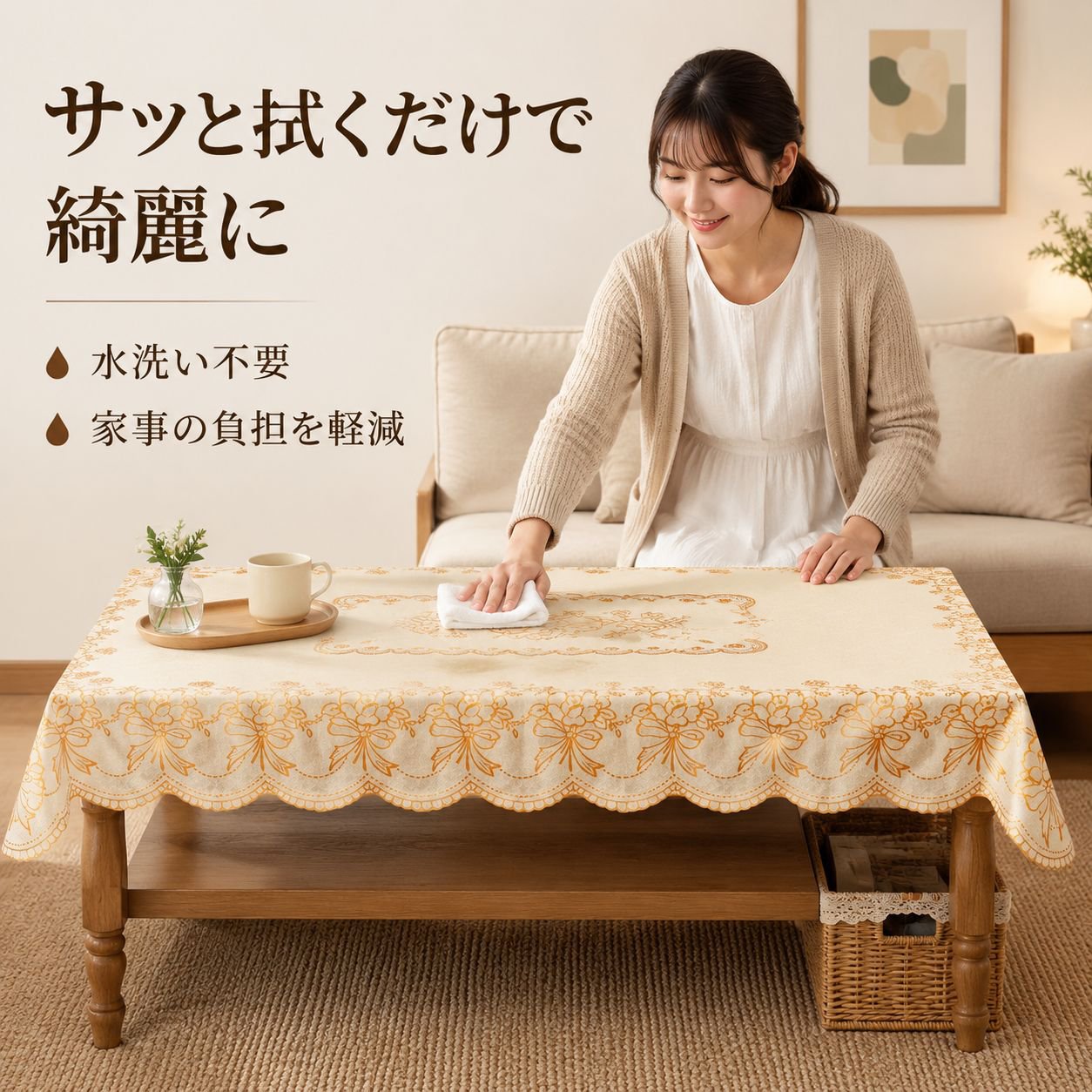 防水・防油・耐熱金箔テーブルクロス コーヒーテーブル用