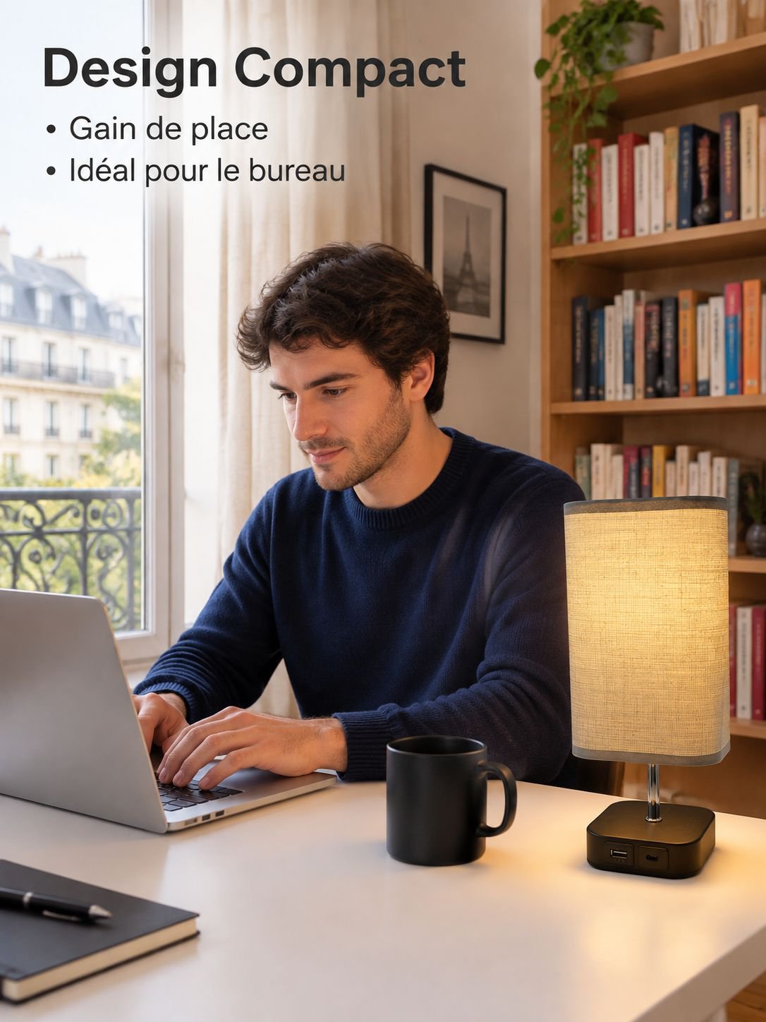 Lampe de bureau à double adaptateur et charge haute tension avec variateur à trois niveaux conçu sur