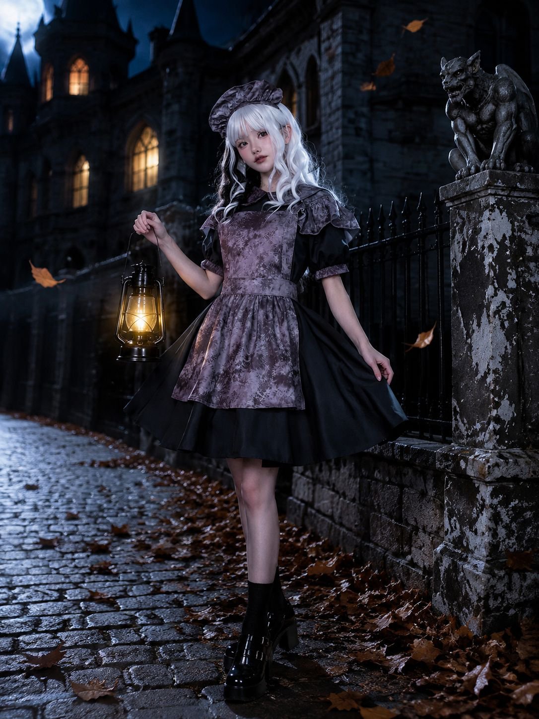 Halloween-Kostüme: Kürbishexenkostüm, Dienstmädchenkostüm, düsteres Gothic-Kleid.