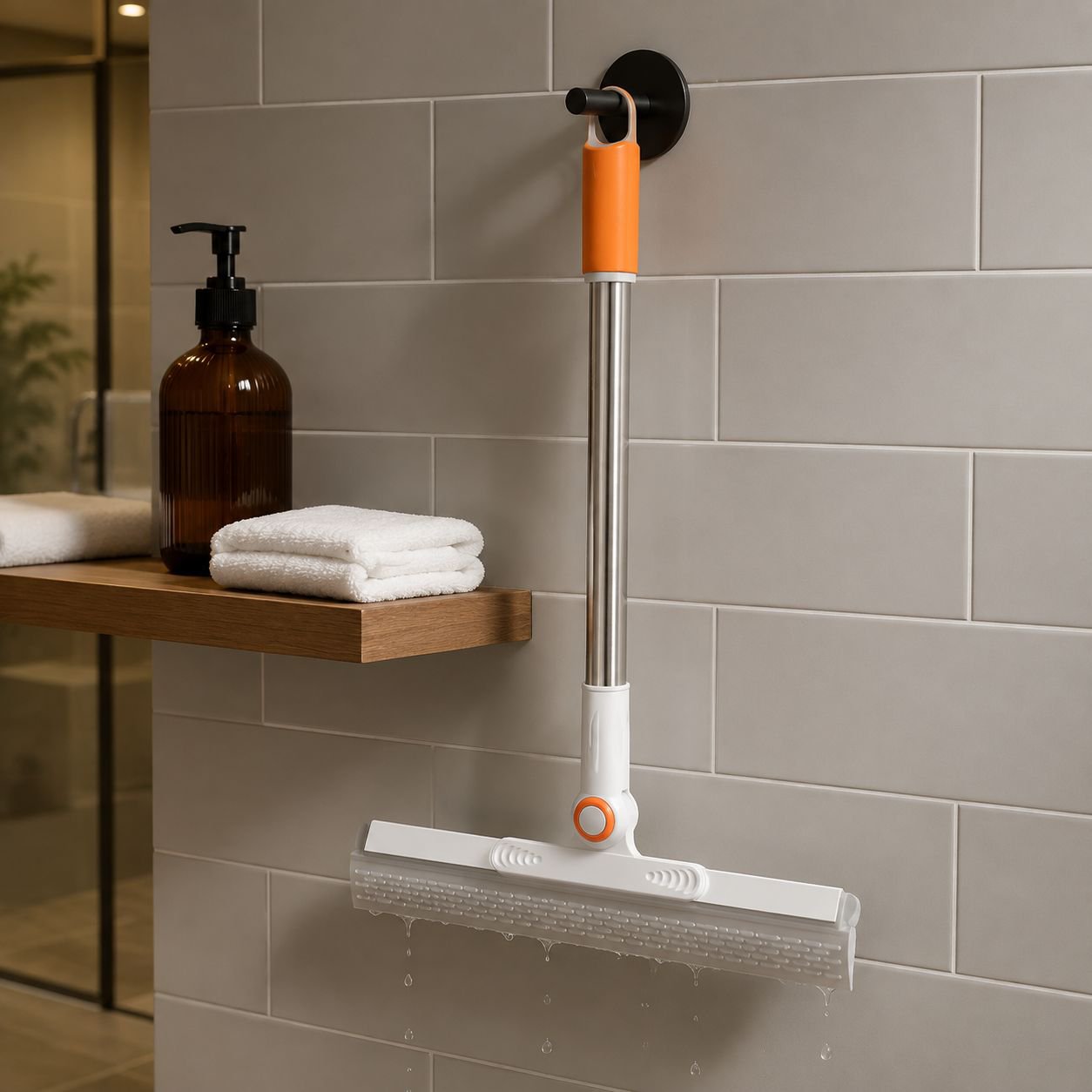 Magic water broom cleaning bathroom tiles