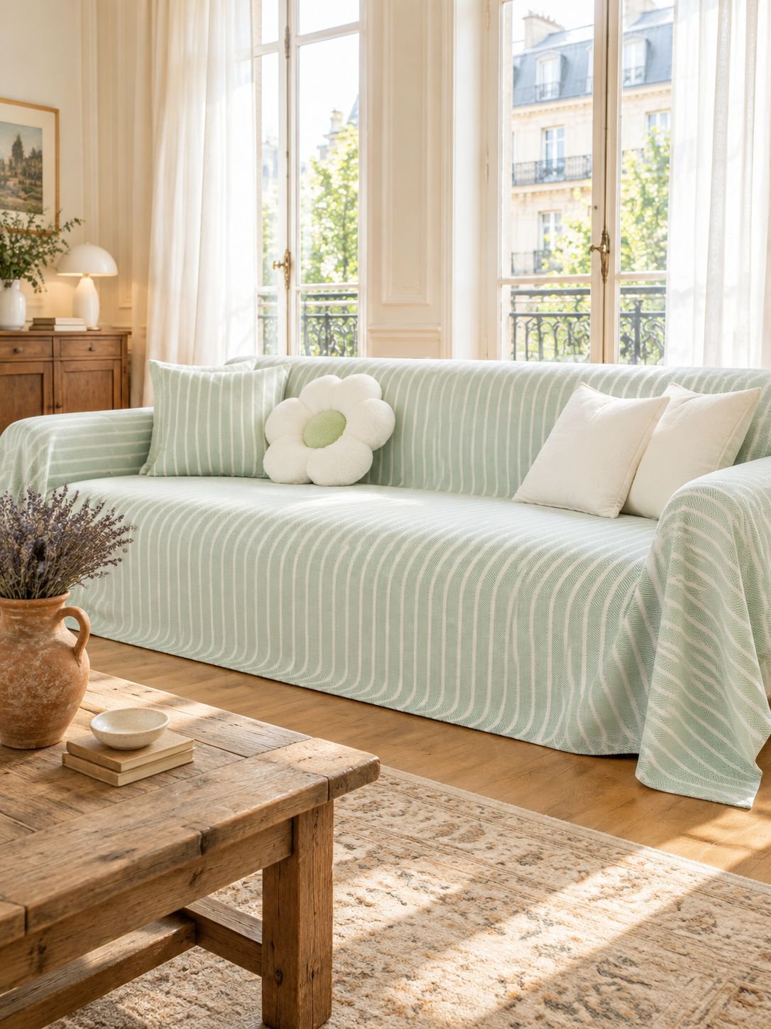 Housse de canapé verte avec motif herbe pour intérieur moderne