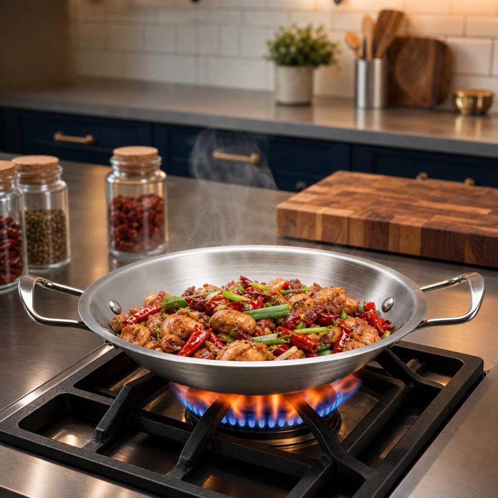 Multi-purpose Family Double Ear Flat Stainless Steel Pan