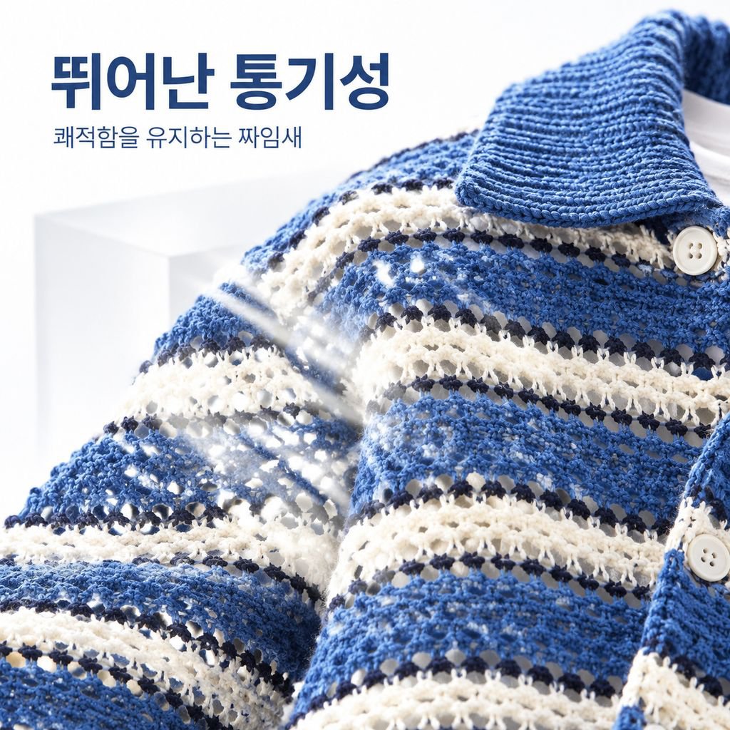 남성용 블루 앤 화이트 줄무늬 카라 니트 가디건 가을 시즌 너플한 멋이 있는 스웨터 상의