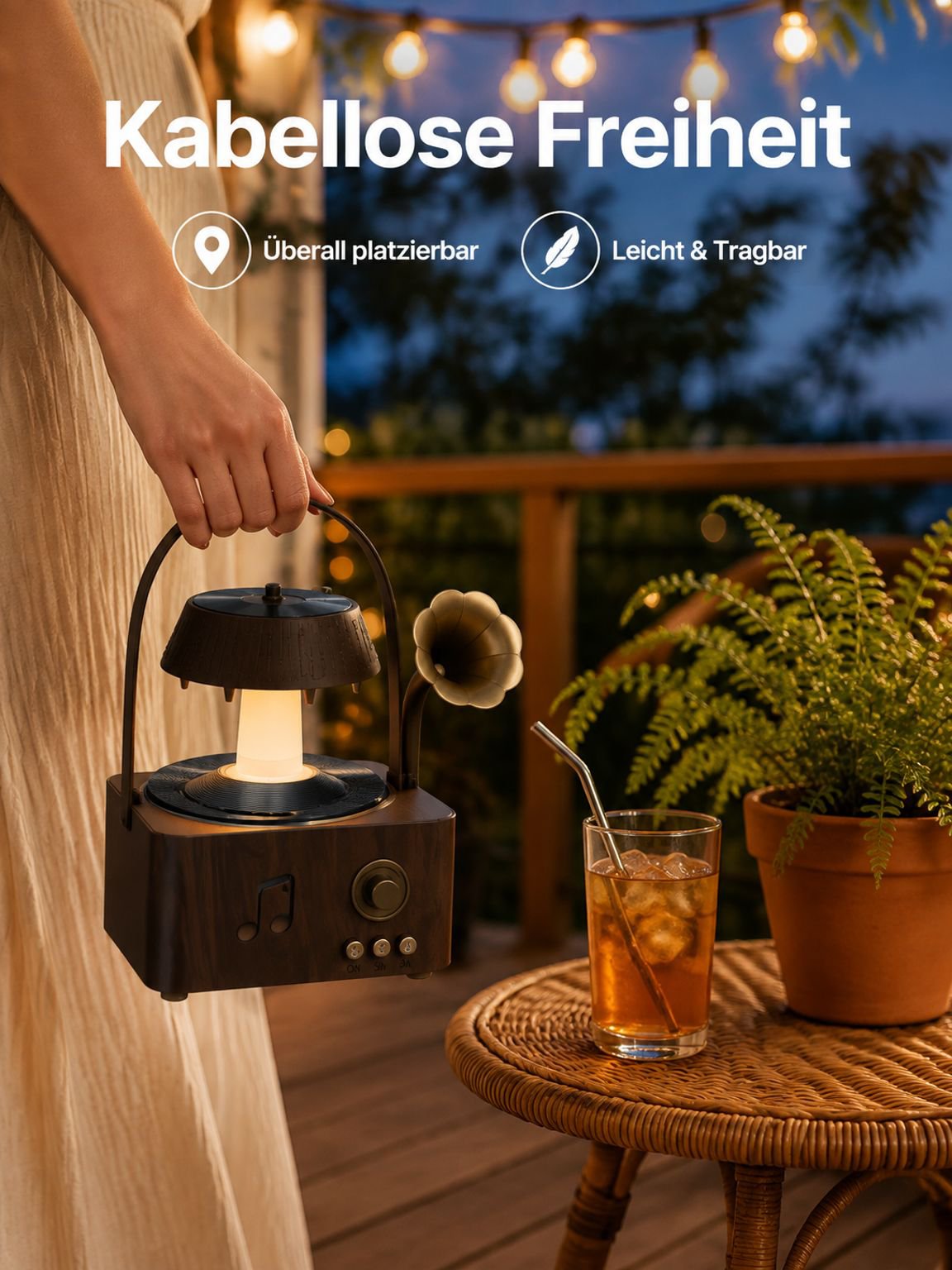 Kabelloser leiser Aromadiffusor im Retro-Design mit Fernbedienung und 7-farbigem Ambientelicht