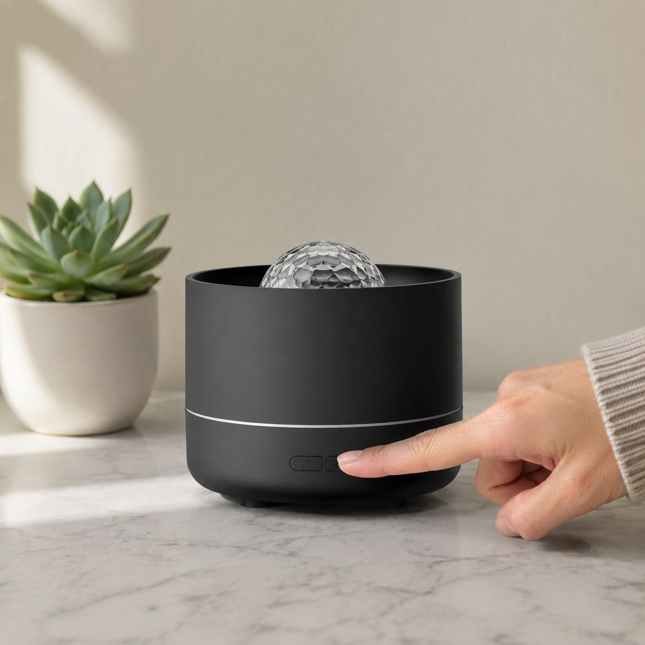 Compact desktop humidifier with LED light feature