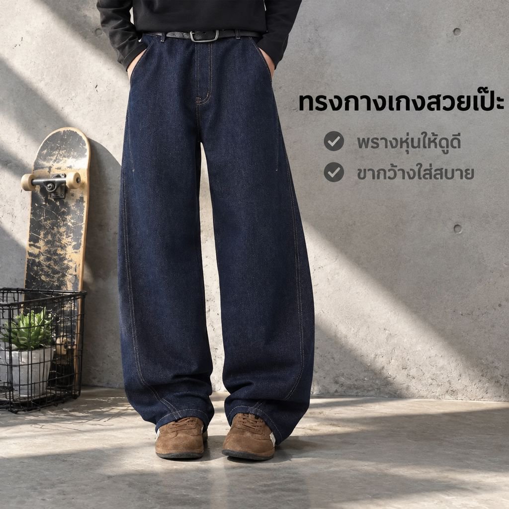 กางเกงยีนส์ผู้ชาย ดีไซน์ดีคอนสตรัคชั่น ทรงโค้ง สไตล์ไฮสตรีท รุ่นฤดูใบไม้ร่วง