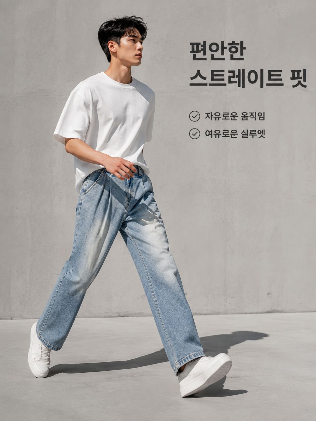 남성용 워싱 하이웨스트 청바지 봄여름 신상 스트릿 패션 스트레이트 팬츠