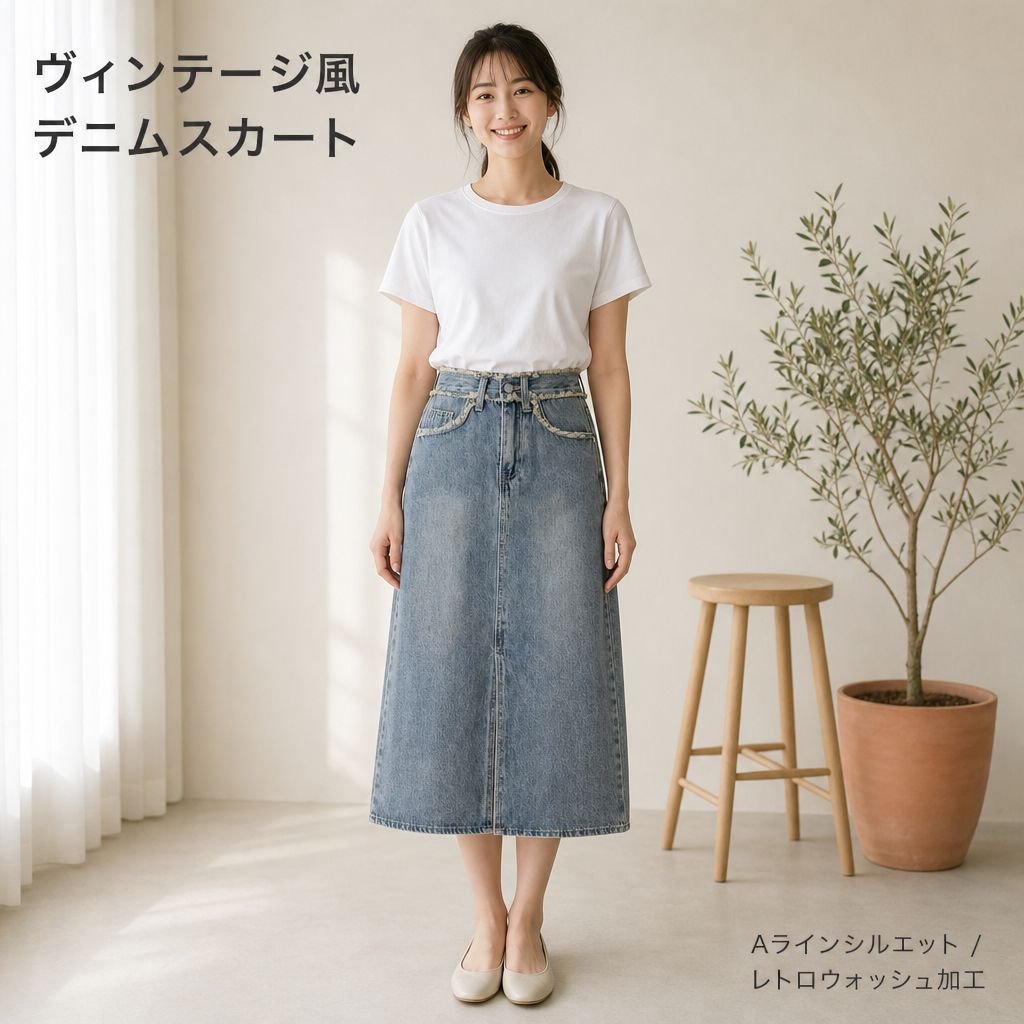 スリムに見せてくれる万能な黒のハイウエストデニムミディスカート