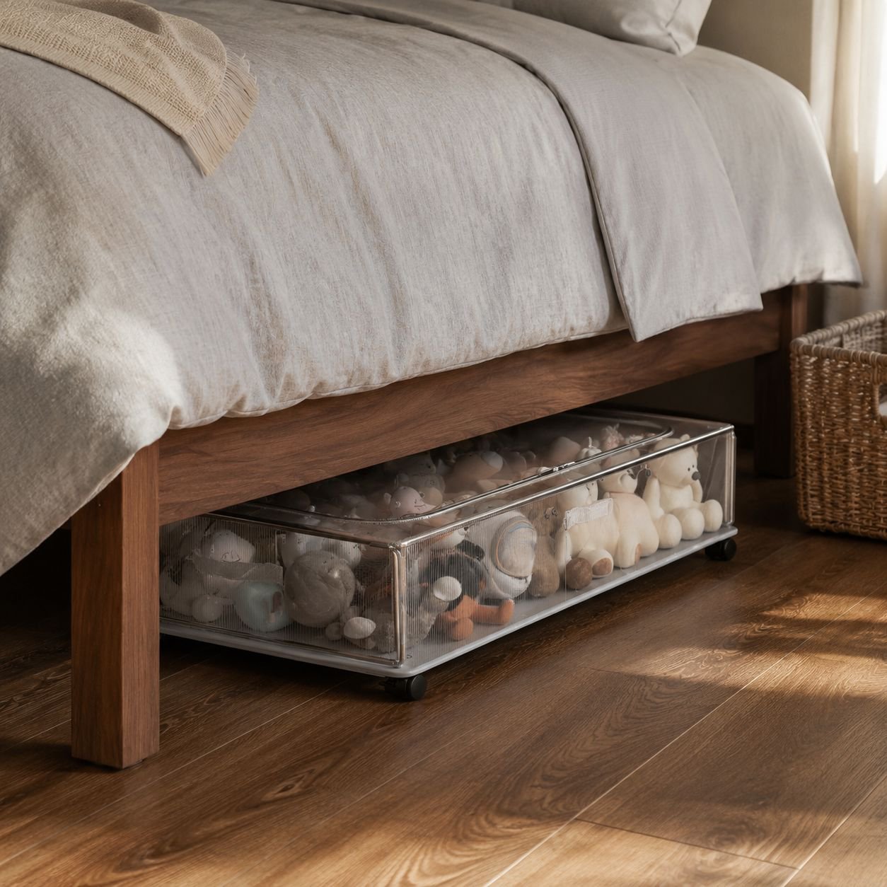 Under Bed Rolling Storage Box, Flat Transparent Moisture-Proof Large Organizer