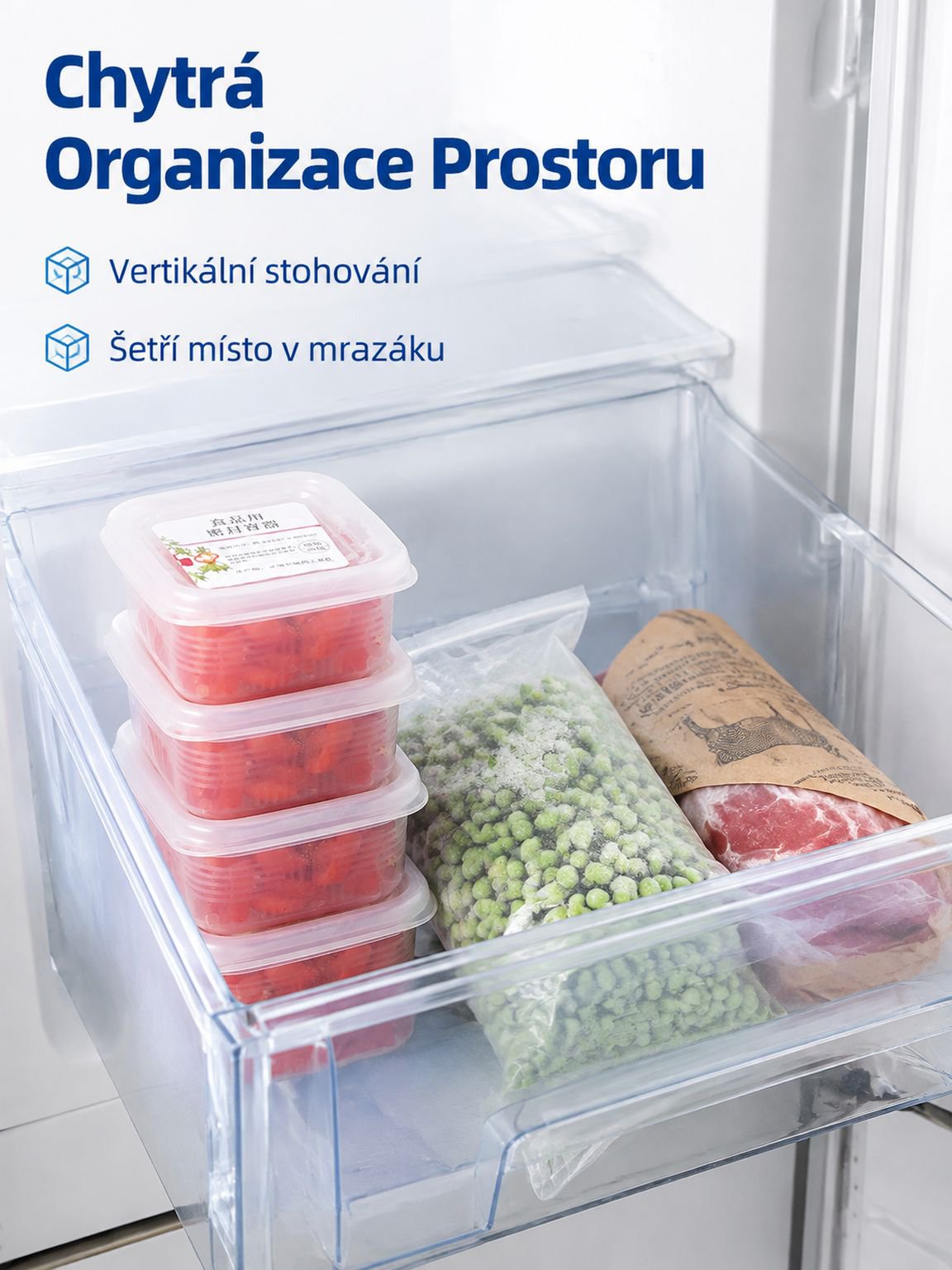 Mrazicí těsnicí box na potraviny s oddíly na zeleninu a maso