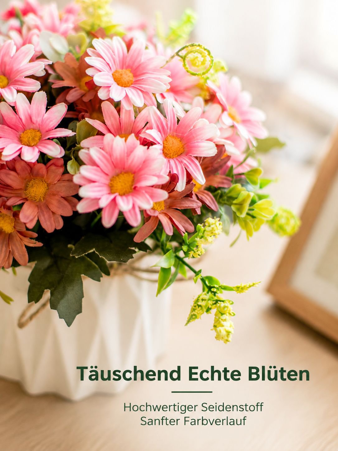 Juteseil-Deko-Vase mit künstlichen Blumen für Zuhause