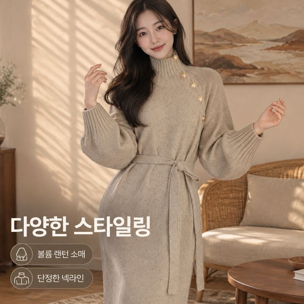 봄가을 여성 코트 이너 롱 니트 원피스 미디 스웨터 드레스