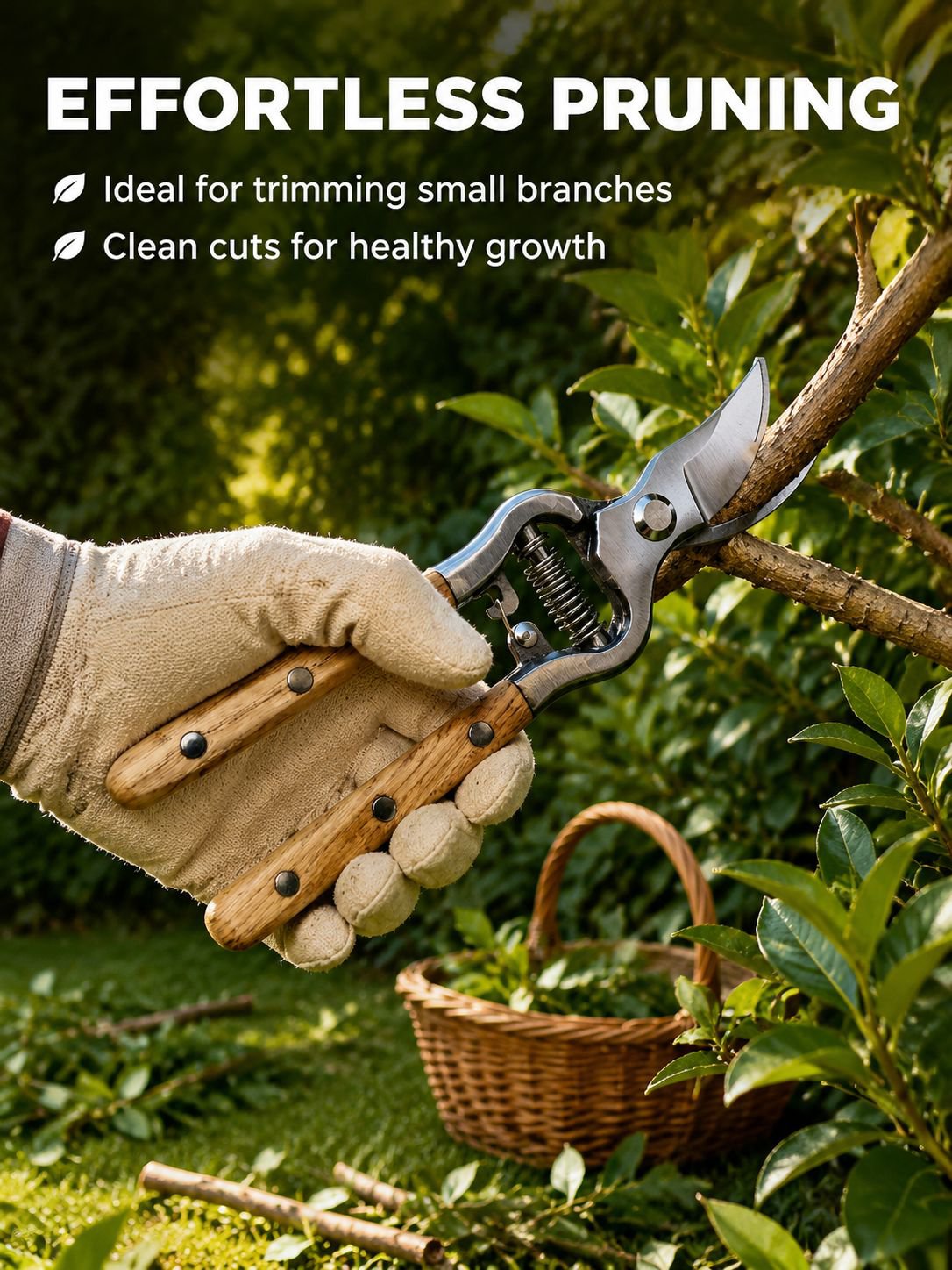 Carbon Steel Garden Pruning Shears with Solid Wood Handle