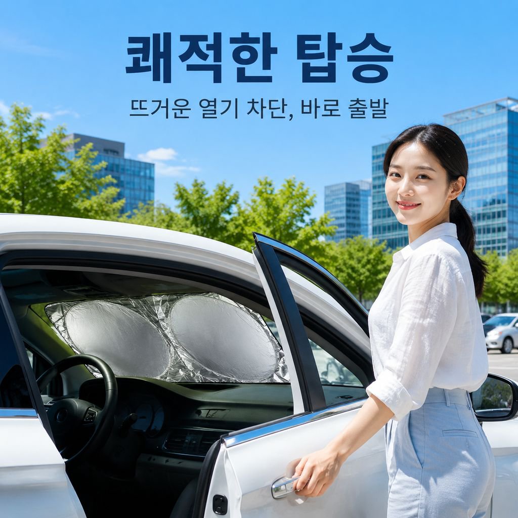 실버코팅 이중 원형 단열 접이식 햇빛가리개