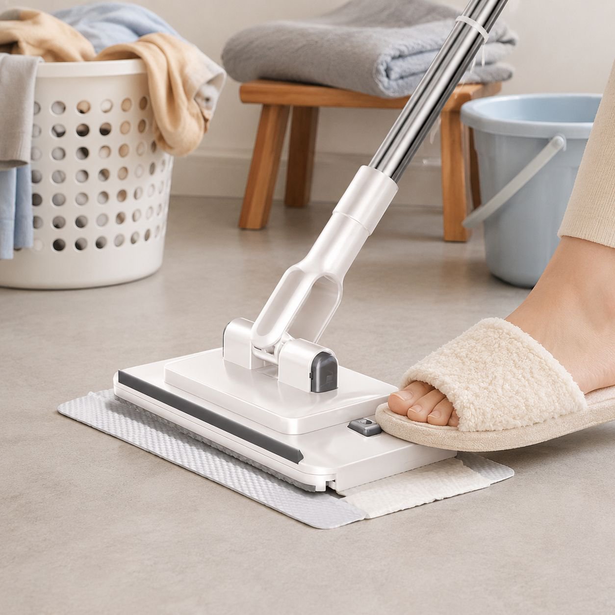 Easy wring system demonstration for flat mop