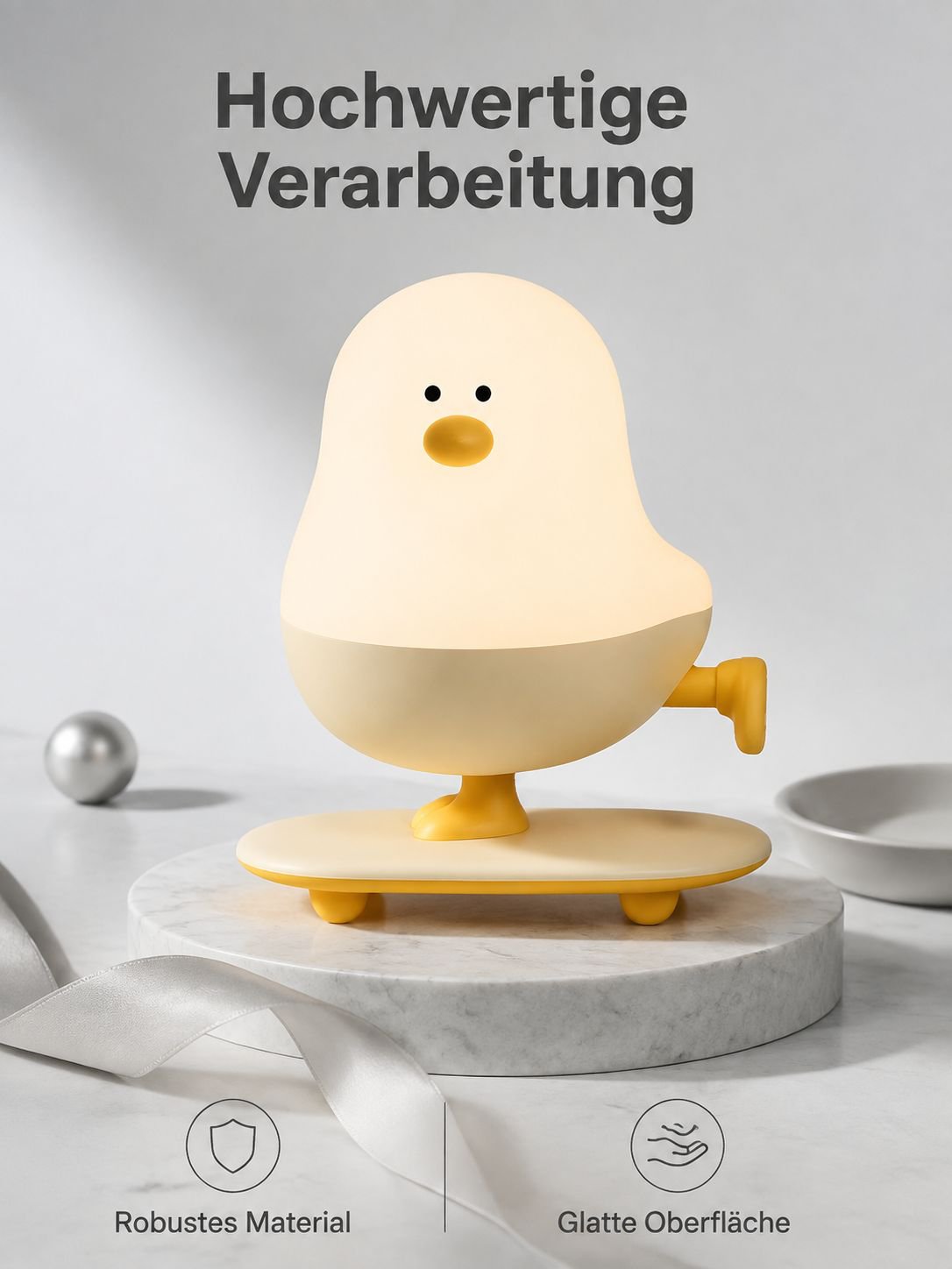Kreative Skateboard-Nachtlampe mit kleinem Hähnchen
