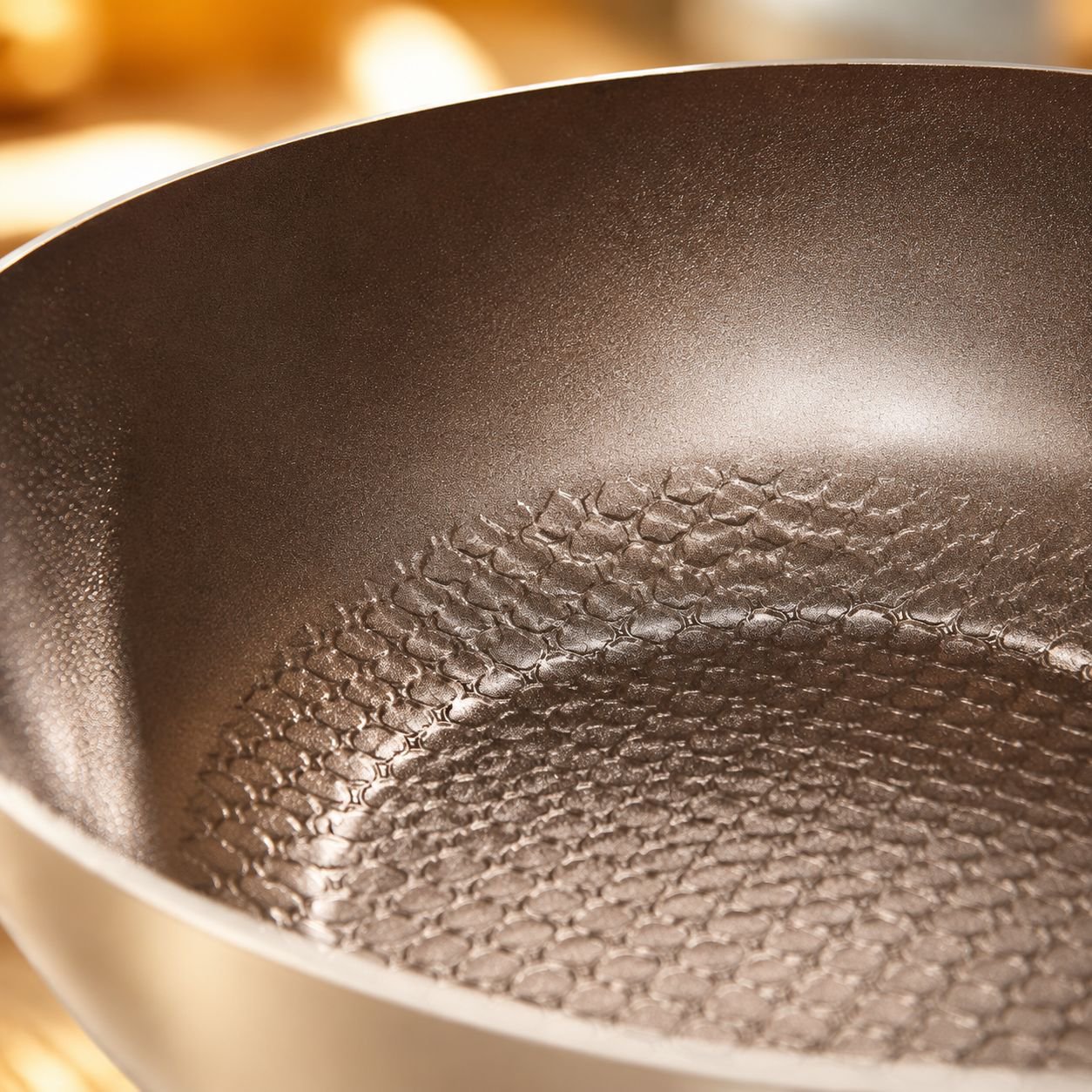 Durable ceramic non-coating nonstick frying pan on kitchen counter