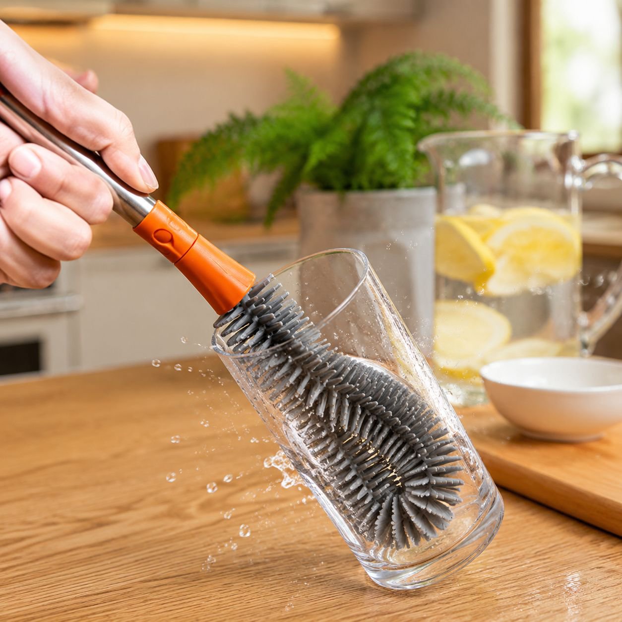 Close-up of soft bristles on the 3-in-1 cup brush