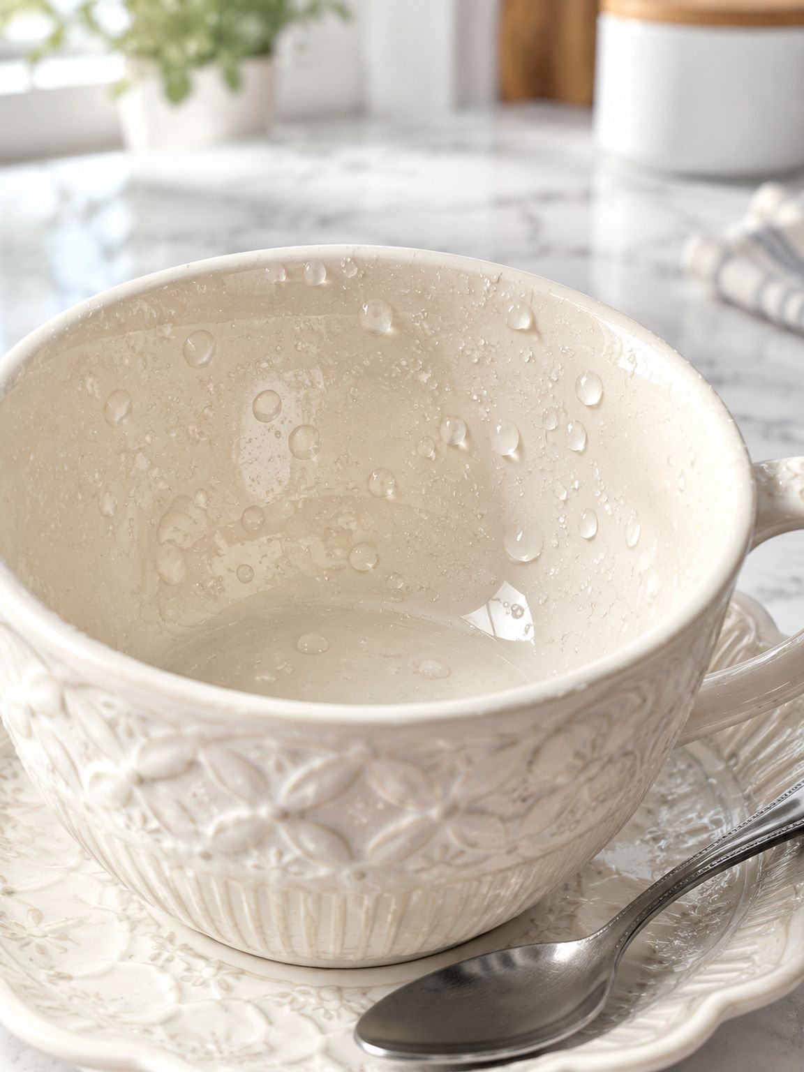Charming French-style coffee set highlighting embossed craftsmanship