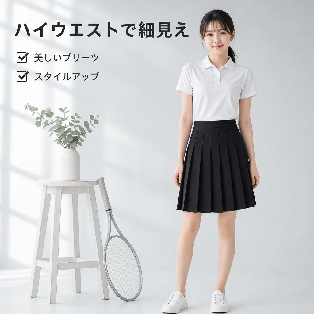 女性用 大きいサイズ プリーツゴルフウェア スカートパンツ ブラック