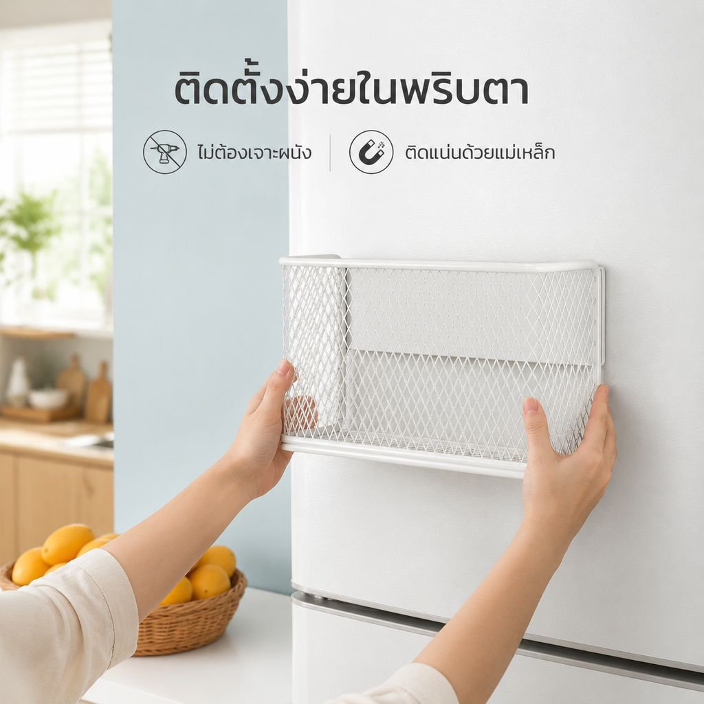 ชั้นวางของอเนกประสงค์ติดแม่เหล็กสำหรับตู้เย็นในครัว