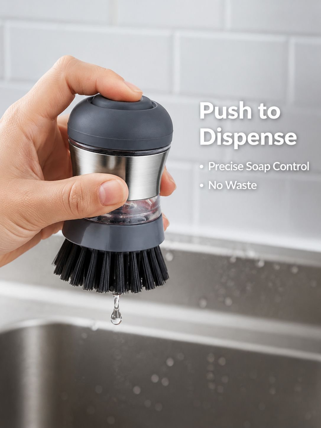 Stainless steel kitchen soap distribution dishwasher brush cleaning brush