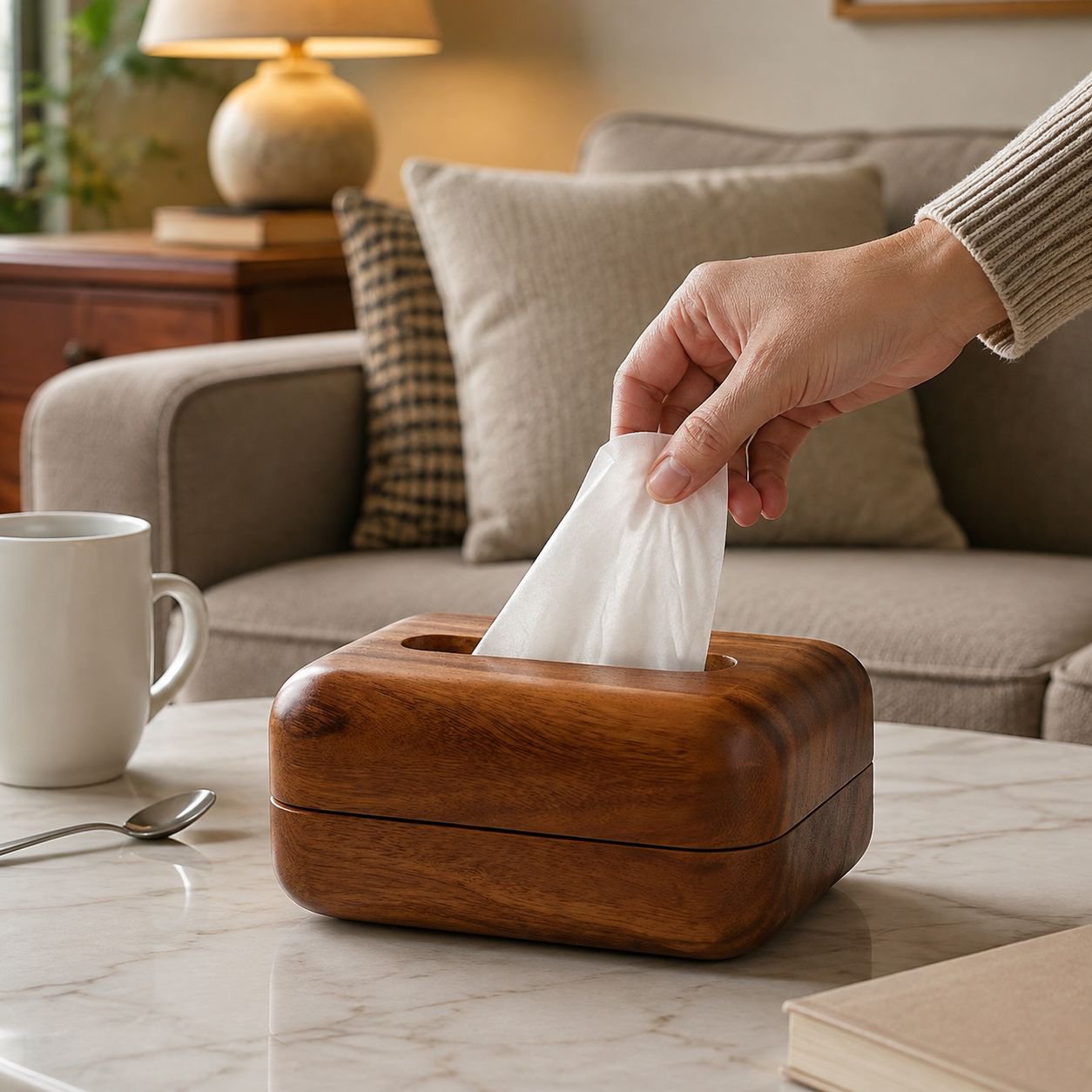 Traditional Chinese design tissue holder in living room