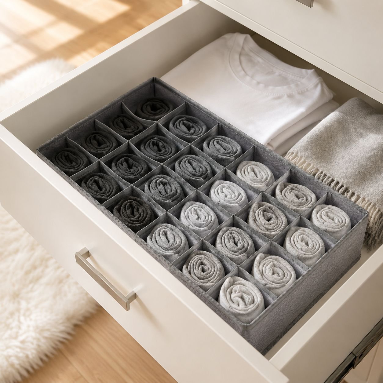 Caja de almacenamiento con divisor de tela