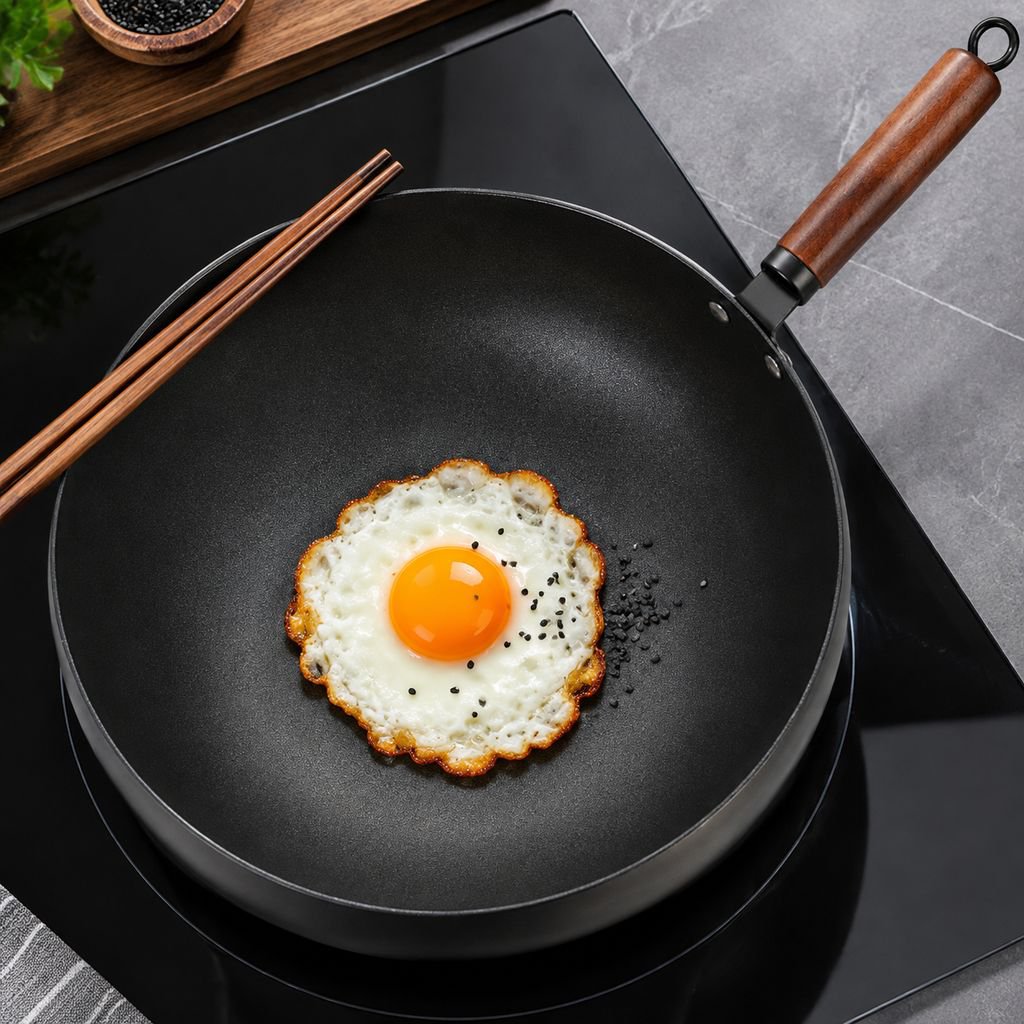 胴が広く焦げ付きにくいコーティング中華鍋