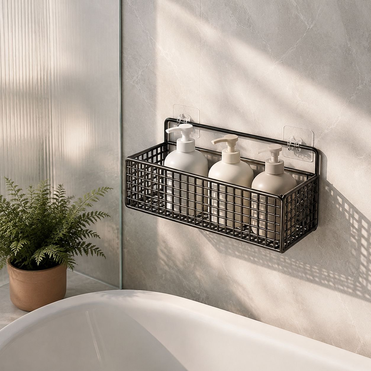 Étagère/panier de rangement mural pour salle de bain (sans perçage)
