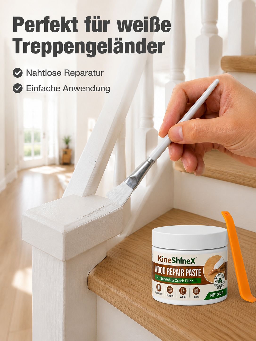 Einfaches Auftragen der Möbel Reparaturpaste