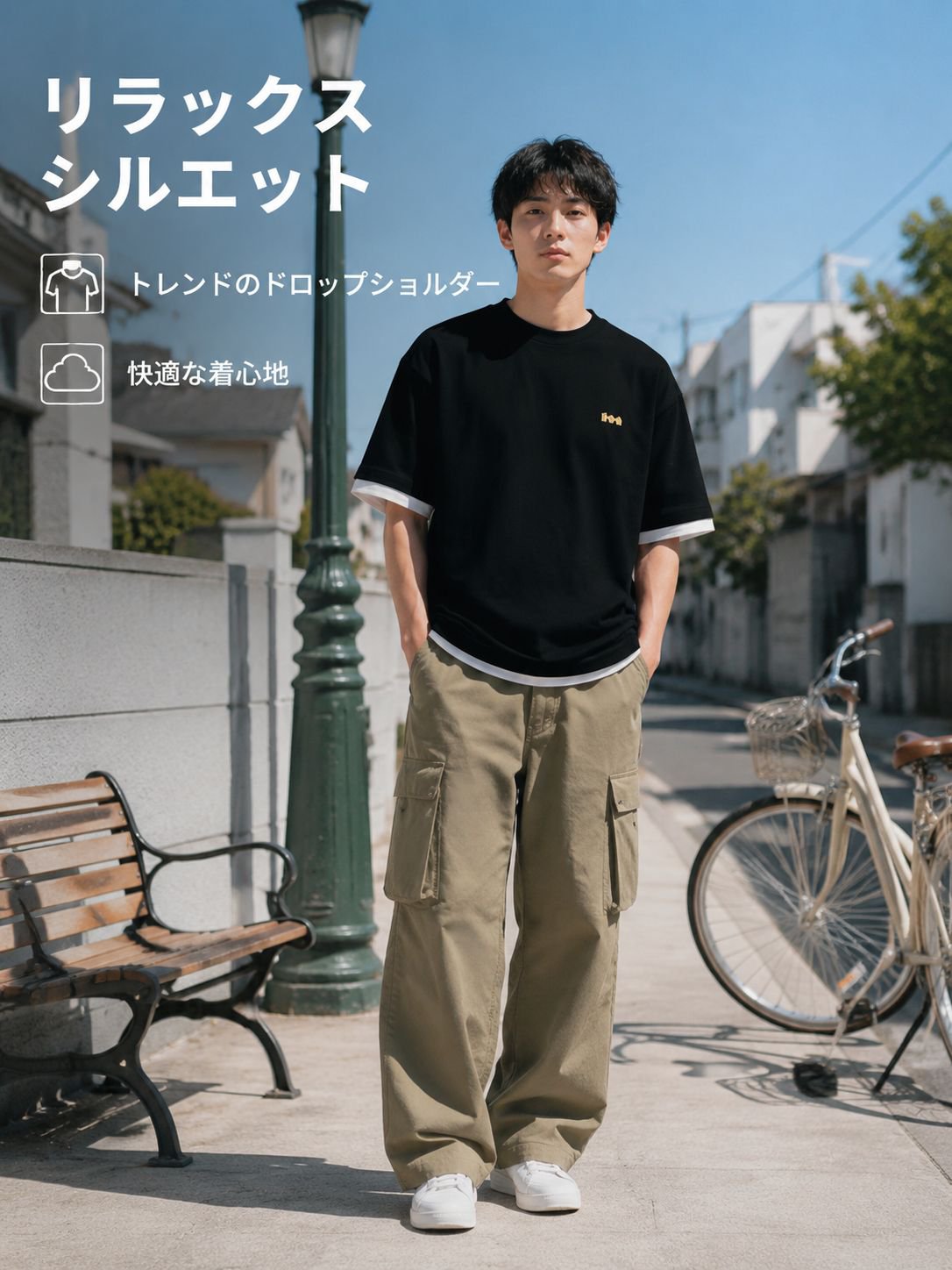 ゆったり小ロゴ刺繍半袖Tシャツ 230g 