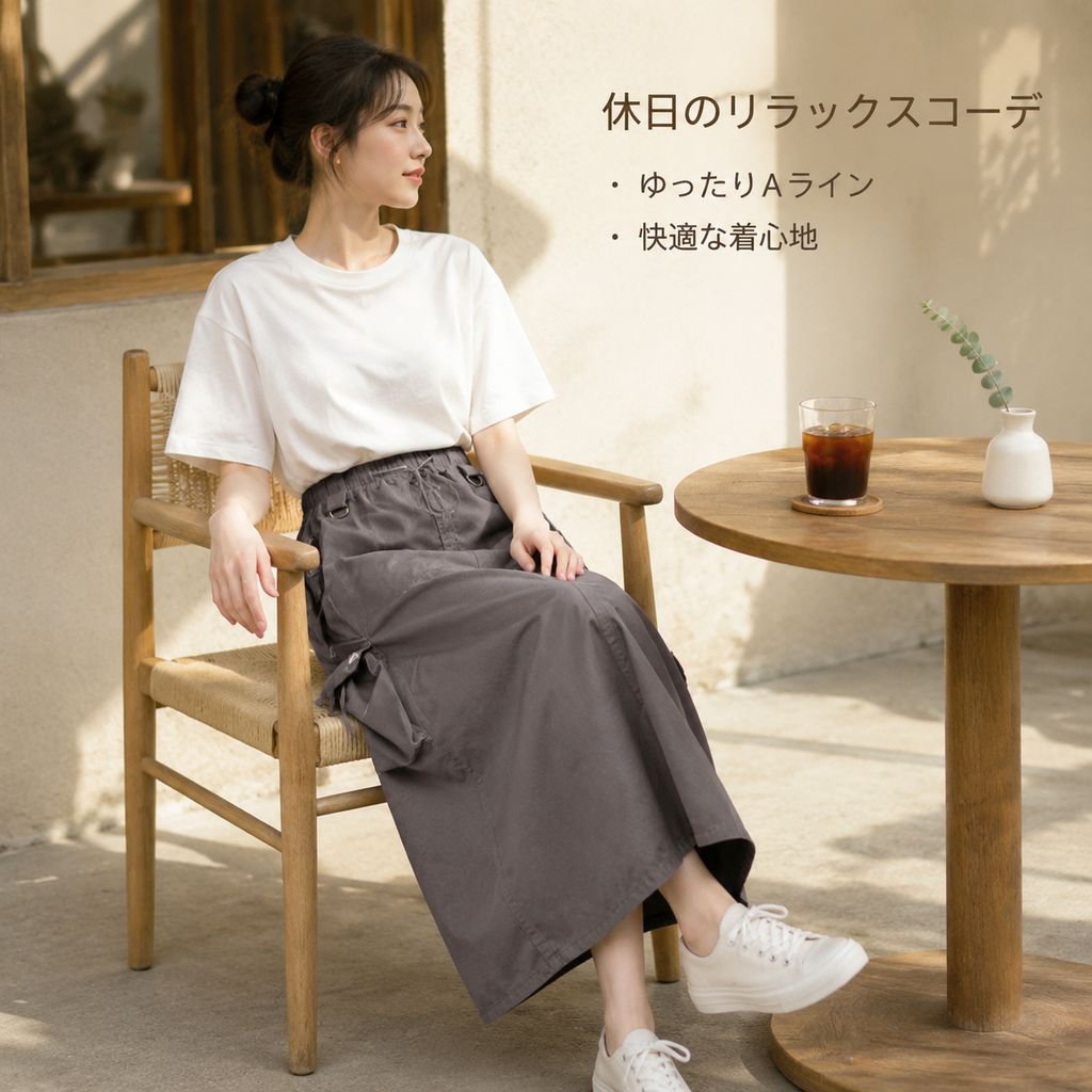 夏新作ハイウエストゆったりAラインブラックワークロングスカート