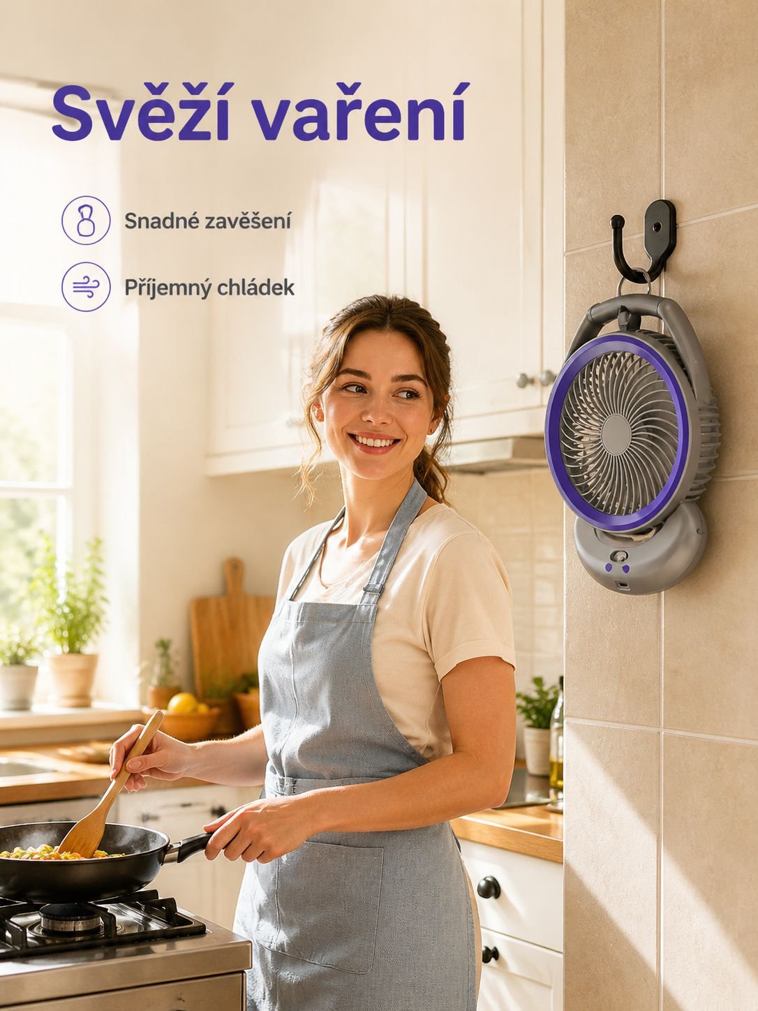 Nabíjecí závěsný větrný stolní ventilátor