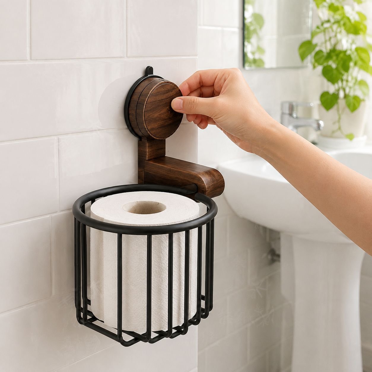 Damage-free suction tissue holder suitable for renters