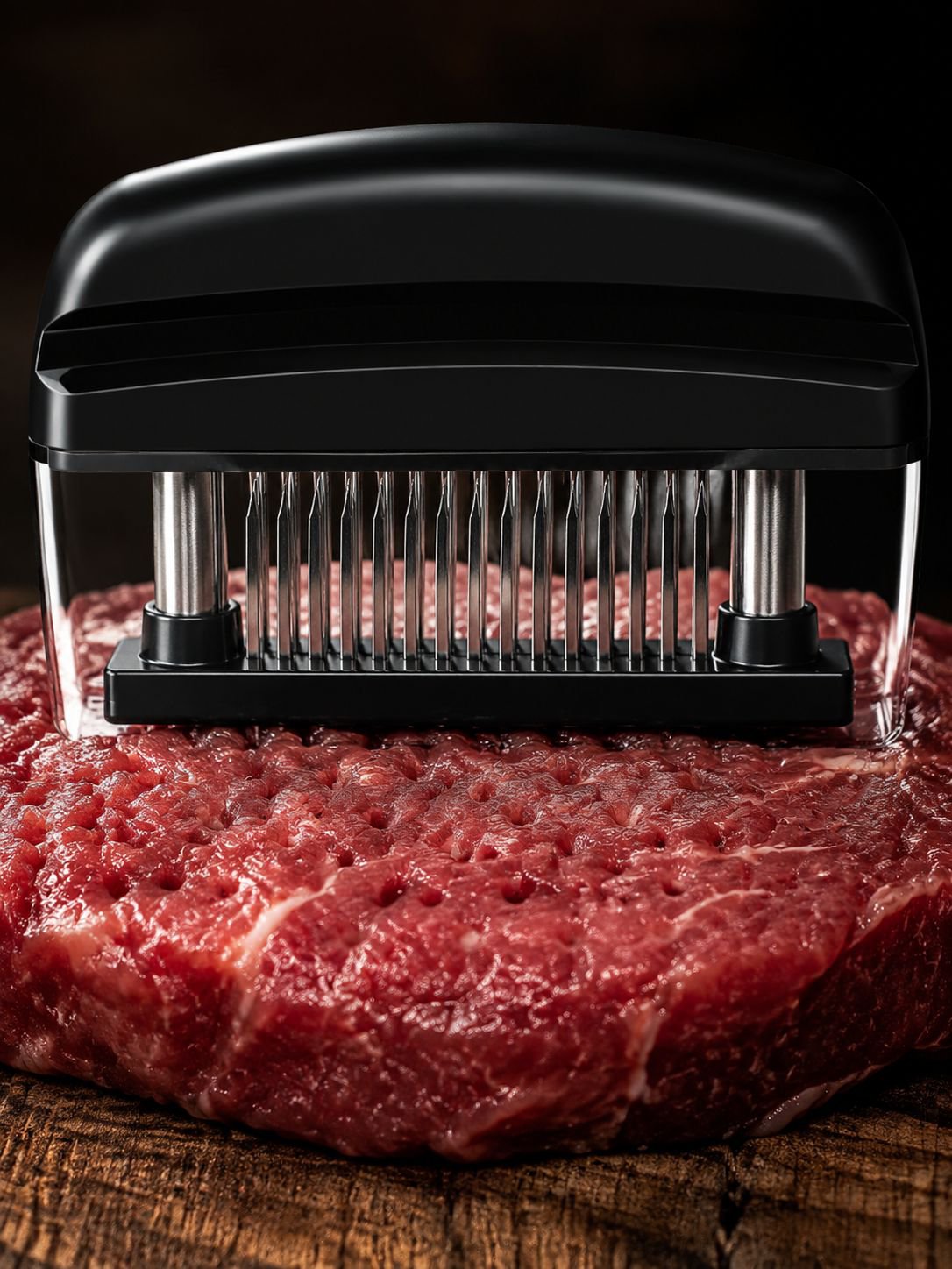 Utensilio ablandador de carne negro en cocina