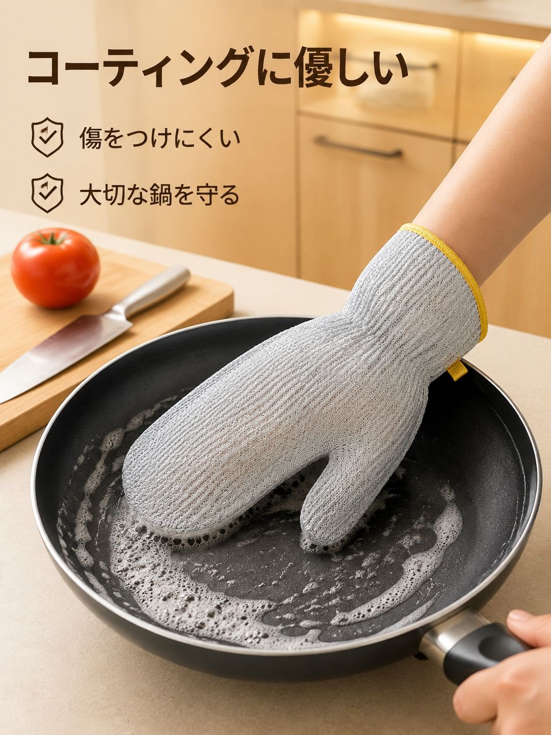銀の糸を厚くして茶碗を洗う手袋