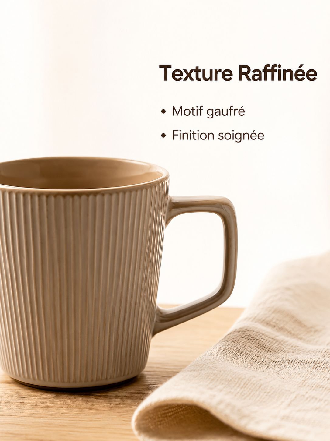 Tasse en céramique gaufrée à rayures verticales style minimaliste