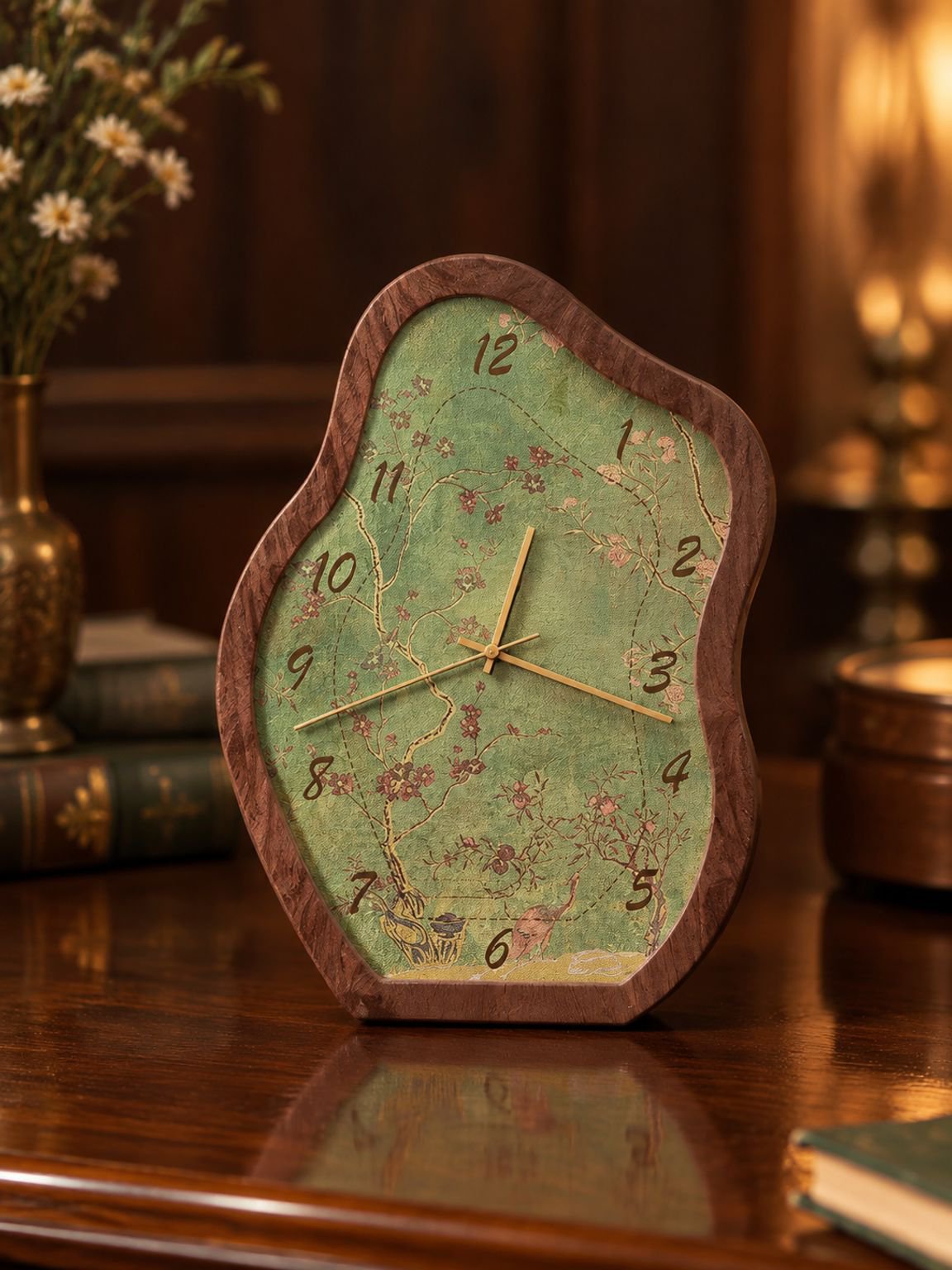 Reloj de mesa decorativo con paisaje verde