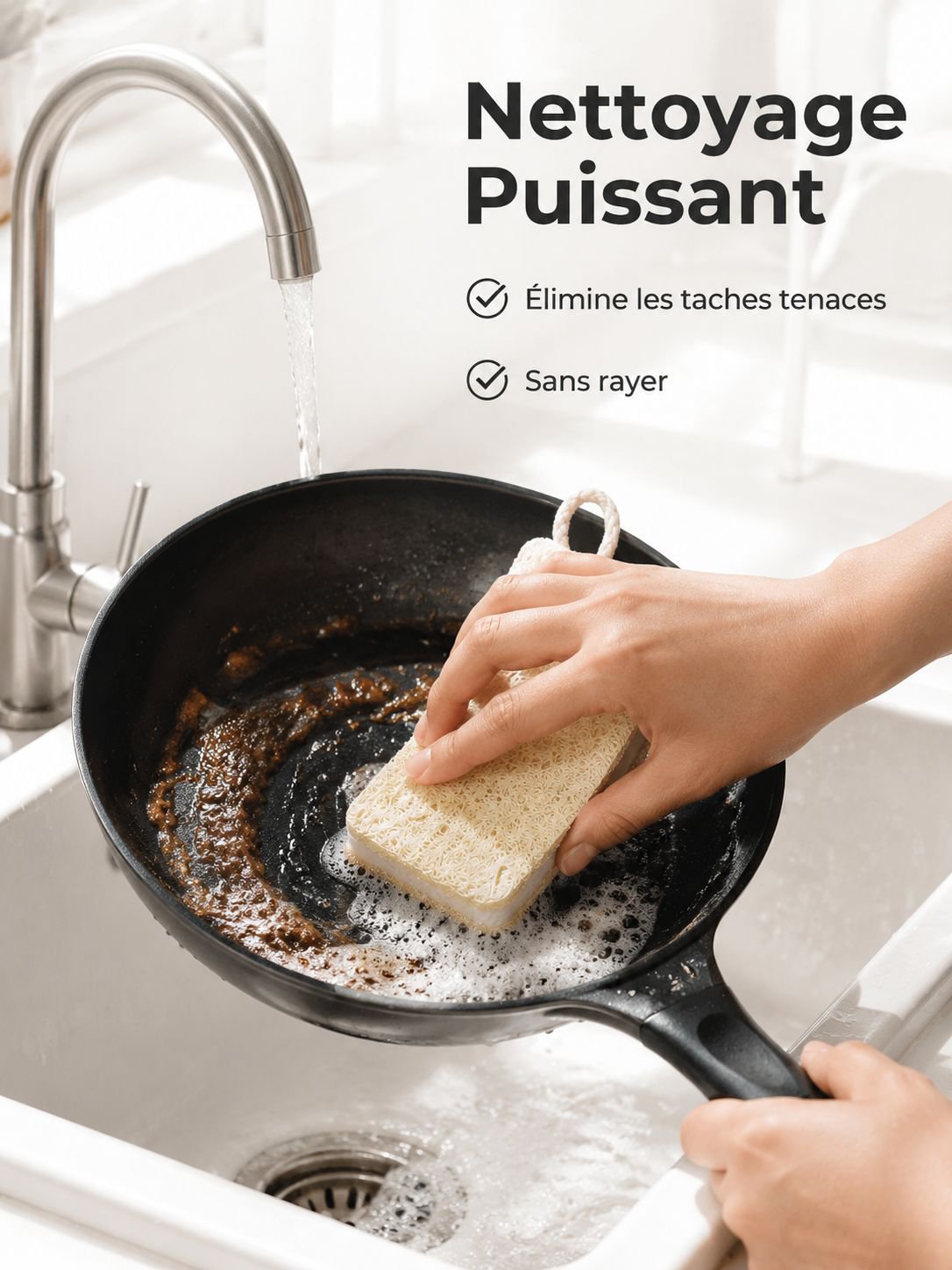 Éponge double face en pulpe de bois et luffa pour vaisselle
