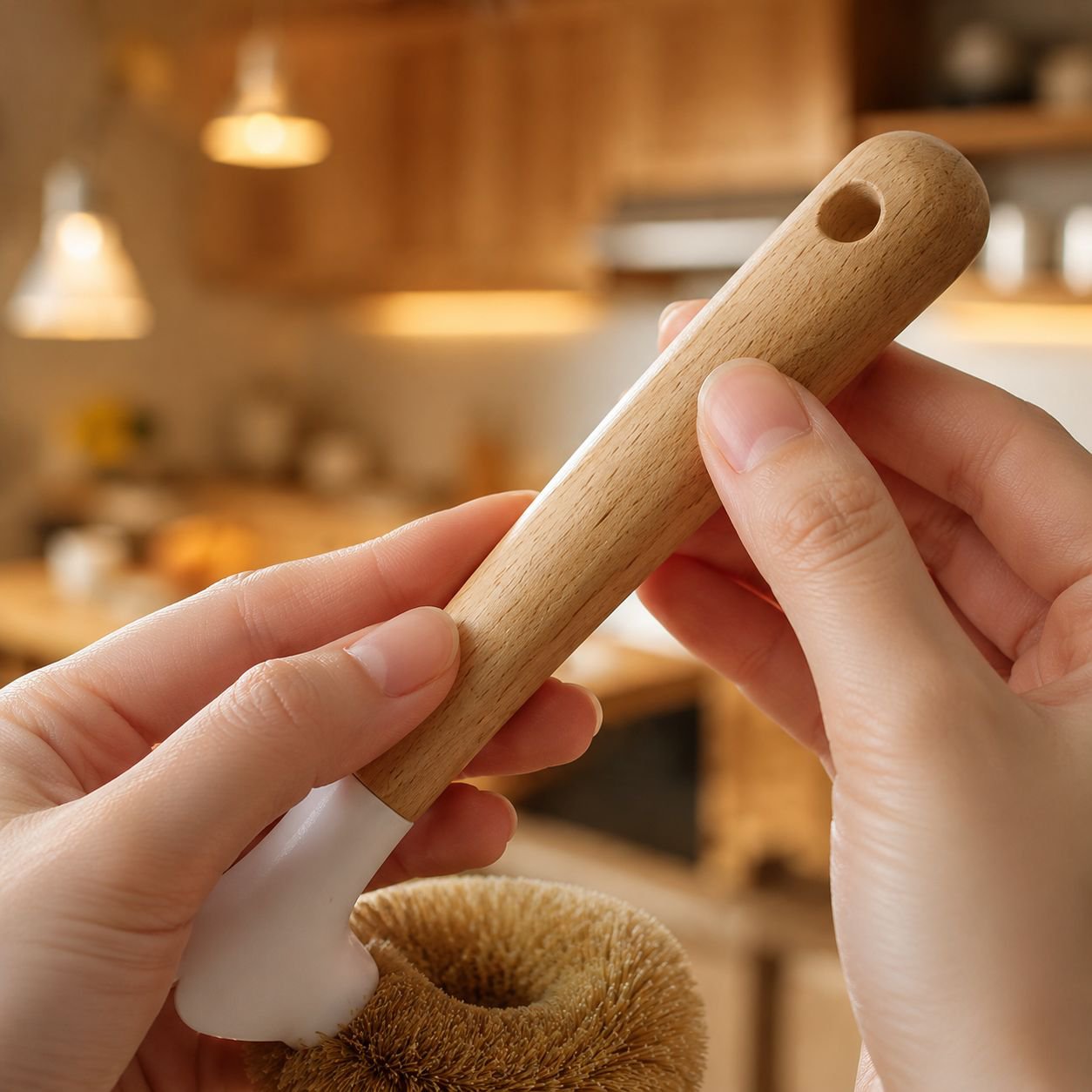 Natural coconut fiber scrubber for pots and pans