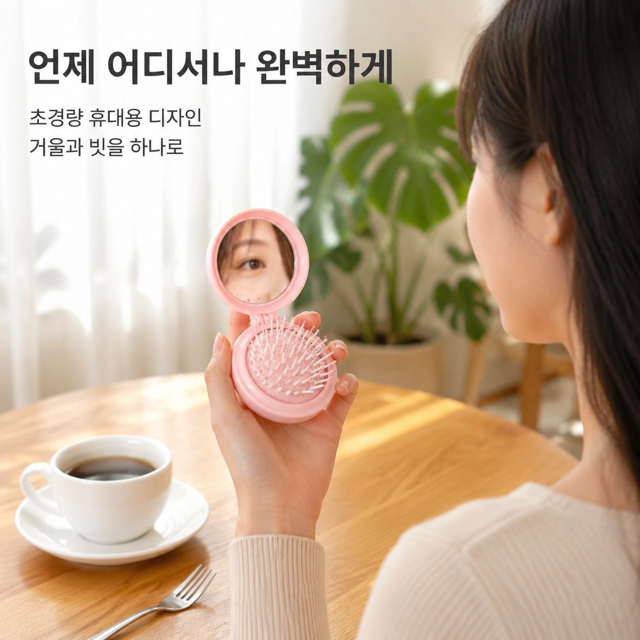 마사지용 접이식 화장 거울과 작은 빗