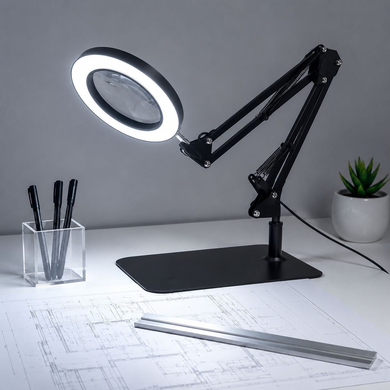 Lampe ergonomique avec loupe pour travaux précis